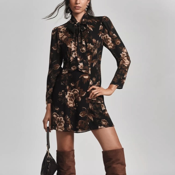 ✨ SALE✨ Reformation Sunna Mini Dress - Grand Dame Floral Long Sleeves Bow Front